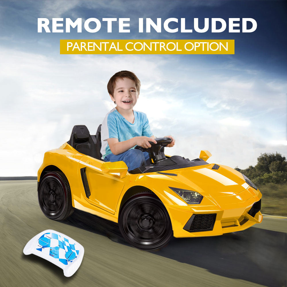 ROVO KIDS Lamborghini Inspired Ride-On Car, Remote Control, Battery Charger, Yellow