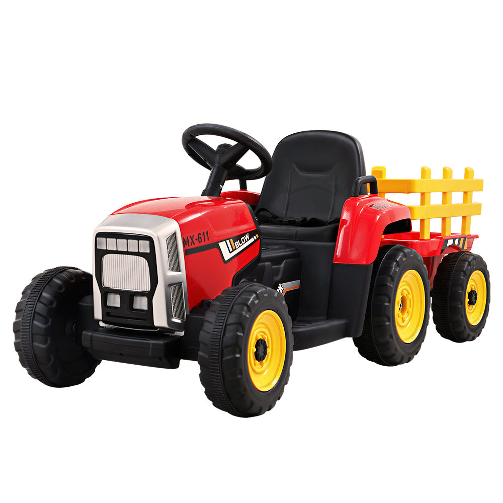 Rigo Ride On Car Tractor Trailer Toy Kids Electric Cars 12V Battery Red