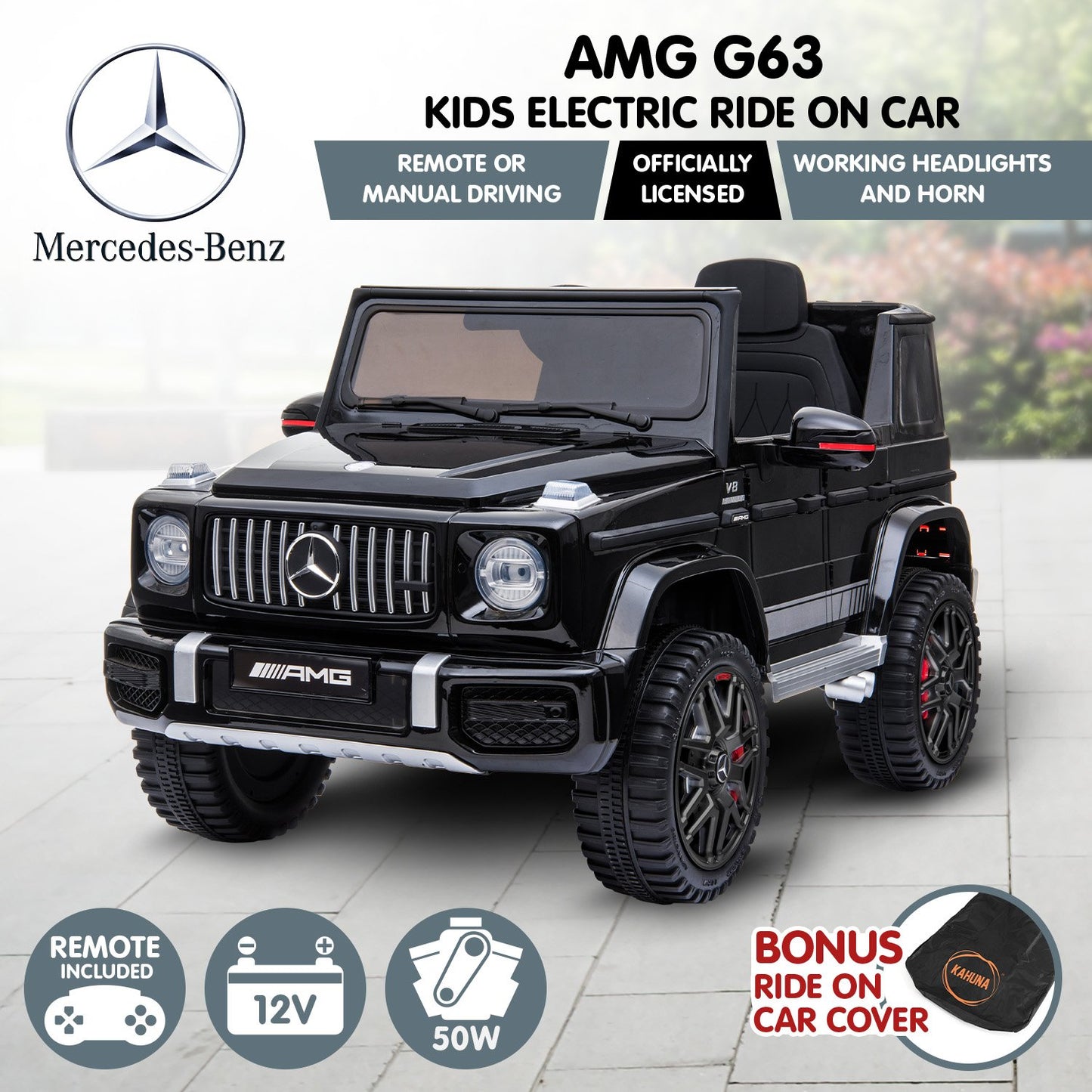 Kahuna Mercedes Benz AMG G63 Licensed Kids Ride On Electric Car Remote Control - Black